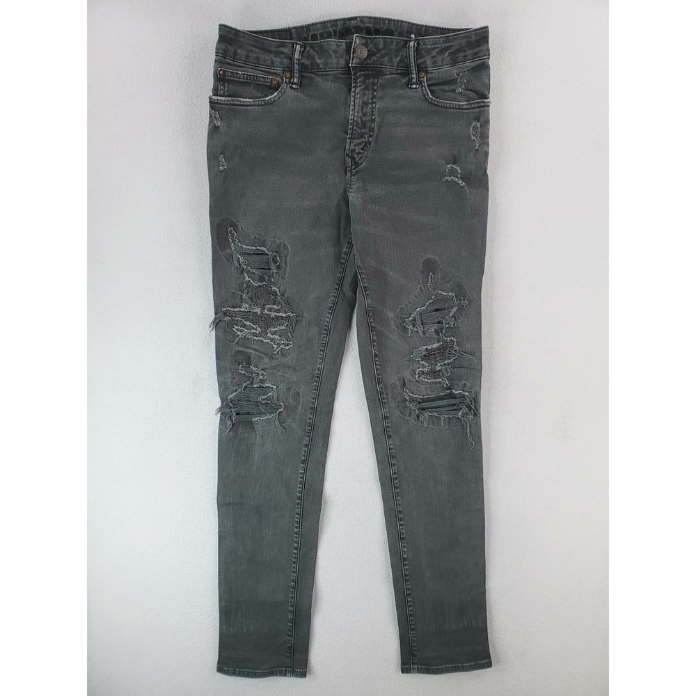 American Eagle Jeans Mens 32x34* Gray Charcoal Slim Taper Distress Stretch Denim